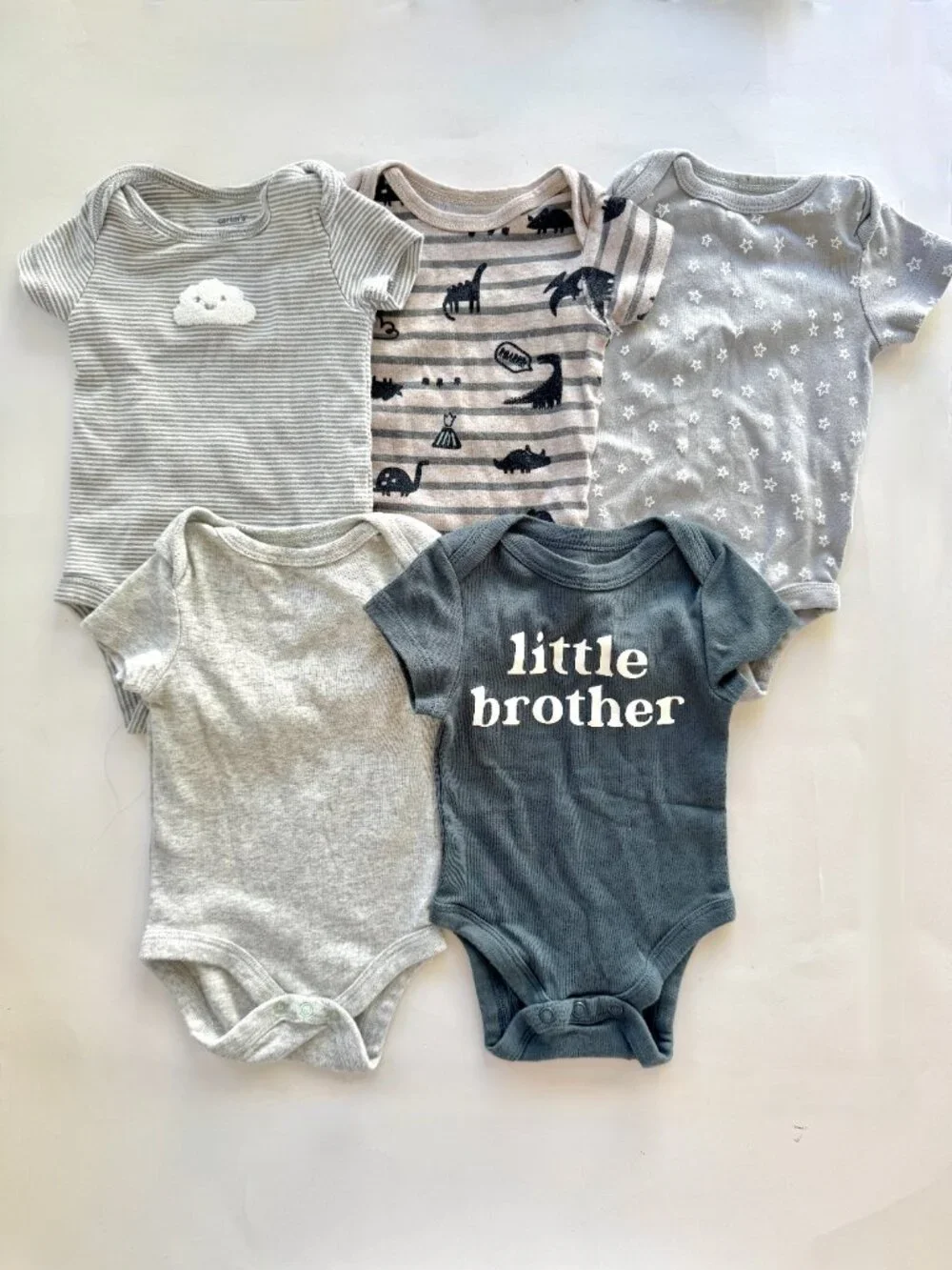 Baby Boy Gray Bodysuit Lot 5pc Little Brother 0-3M